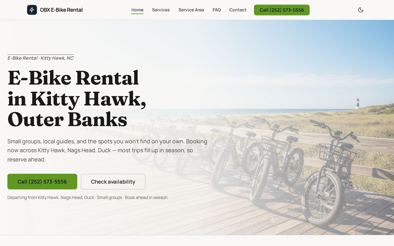 Home page of OBX E-Bike Rental at obxebikerental.com